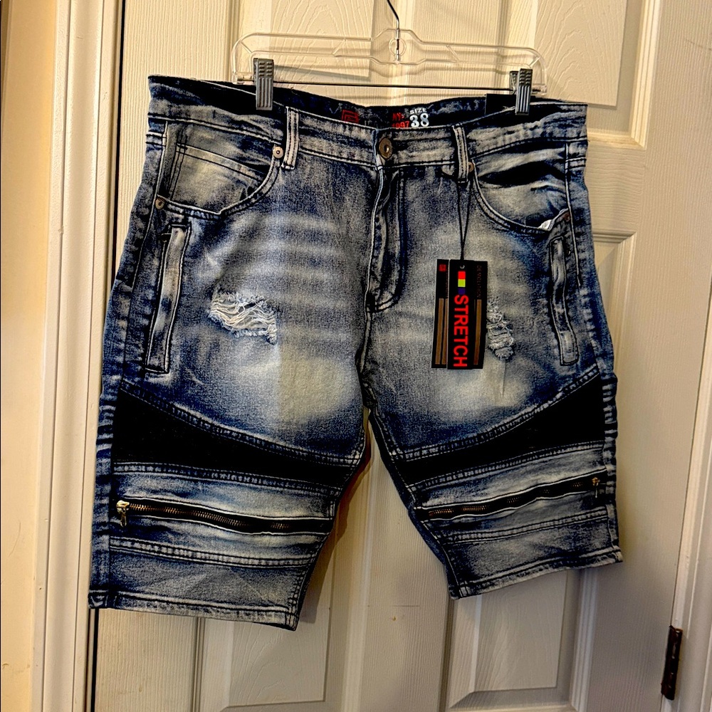 Stylish Blue Distressed Jean Shorts